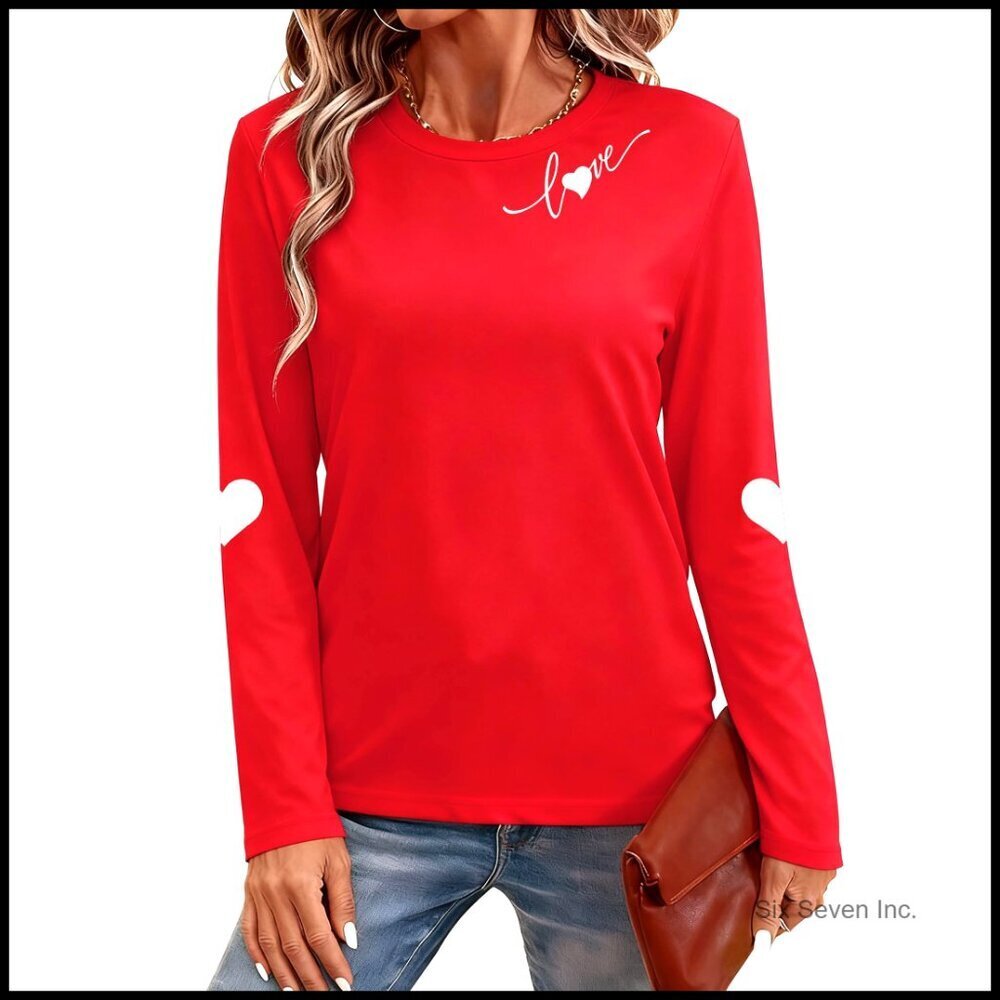 Long Sleeve Heart Graphic Tee Valentine's Day Pullover Top Loose Fit